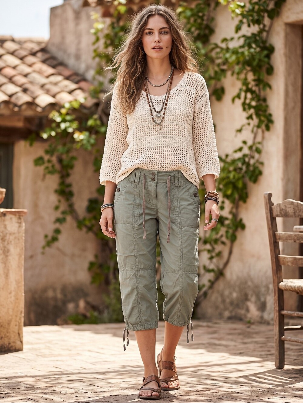 Y2K Boho Gorpcore Sage Green Cargo Capris Parachute Utility Cropped Pants